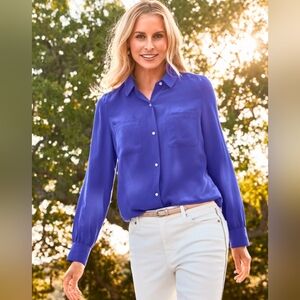 SOLD Tommy Bahama 100% Silk Shirt XL Blouse Sapphire Blue Button Up